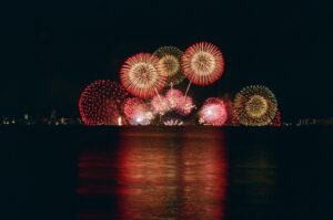 mirror photography of fireworks display